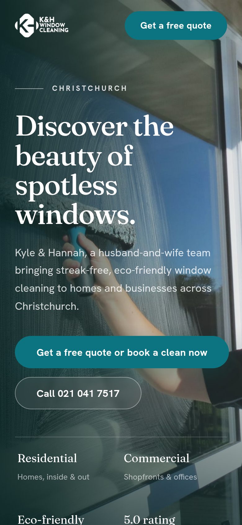 K&H Window Cleaning on a phone